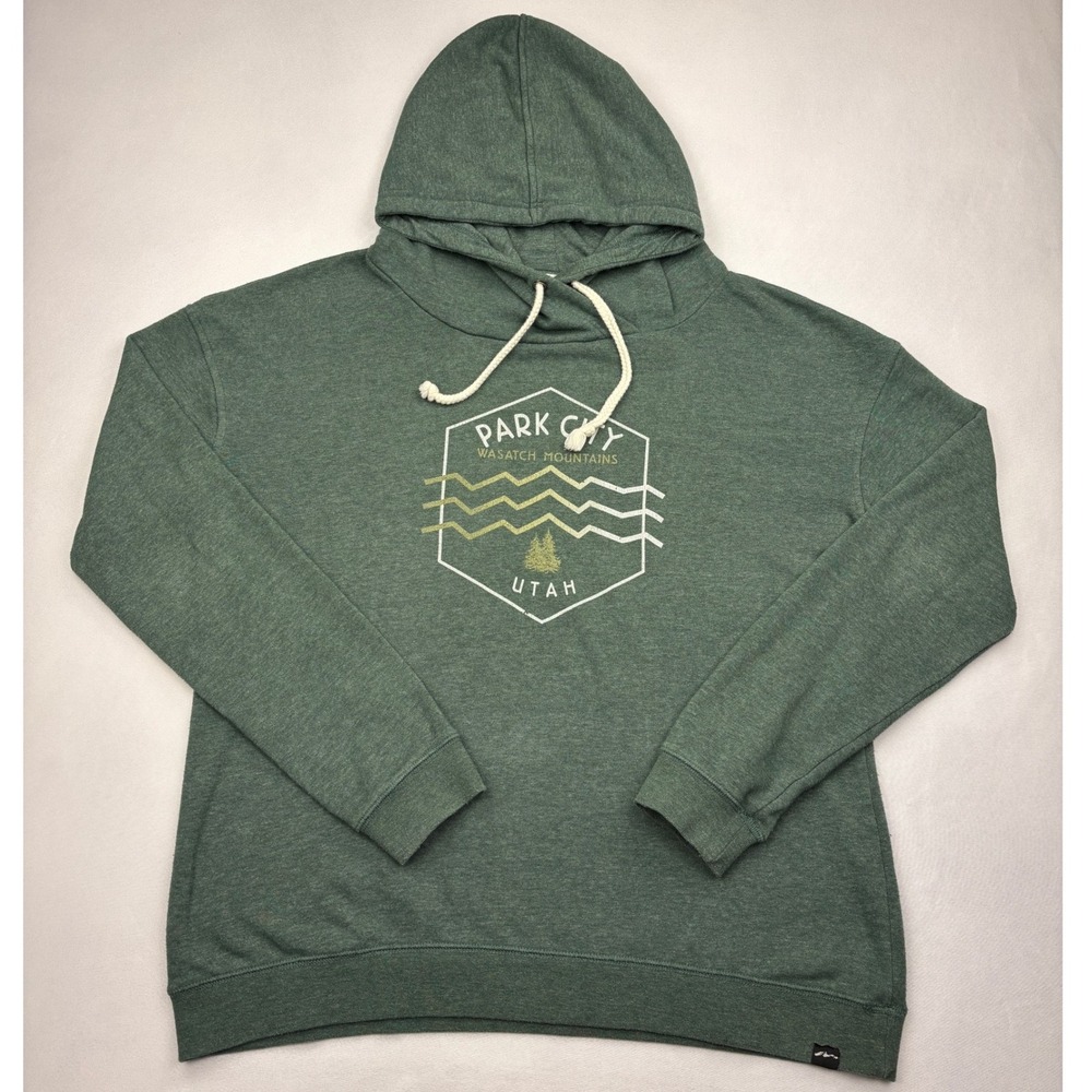 Techstyles Park City Utah Hoodie Wasatch Mountains Graphic Green Mens Size XL